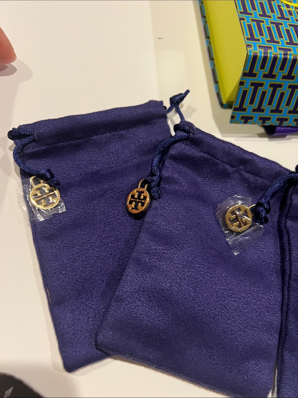 Tory Burch Gold Logo Charms with Orange, Blue and Purple Packaging - Picture 6 of 8